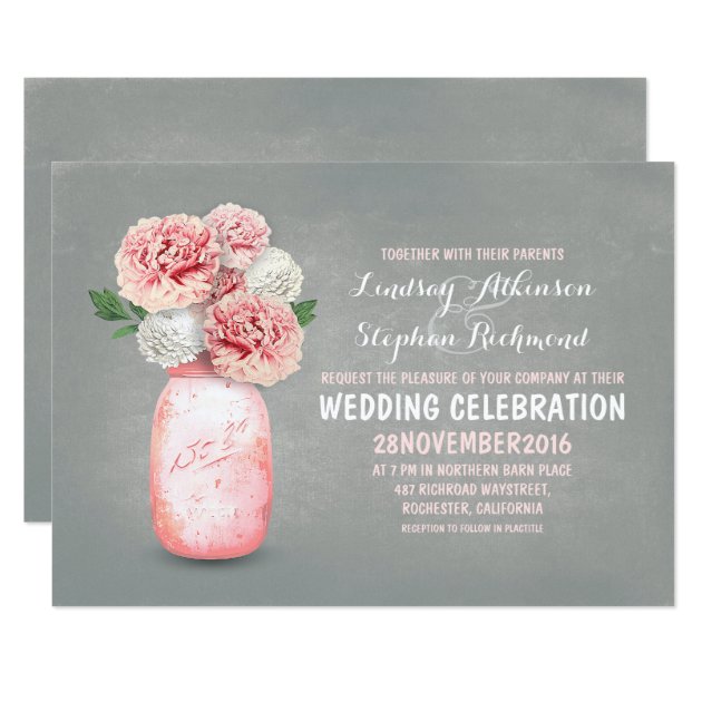 Painted Mason Jar Rustic Wedding Invitations
