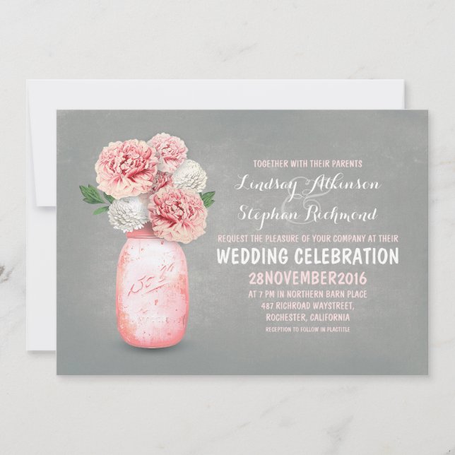 Painted mason jar rustic wedding invitations (Front)