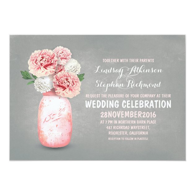 Painted Mason Jar Rustic Wedding Invitations