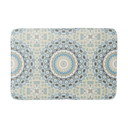 Painted Medallion Pattern in Blue and Beige Bath Mat