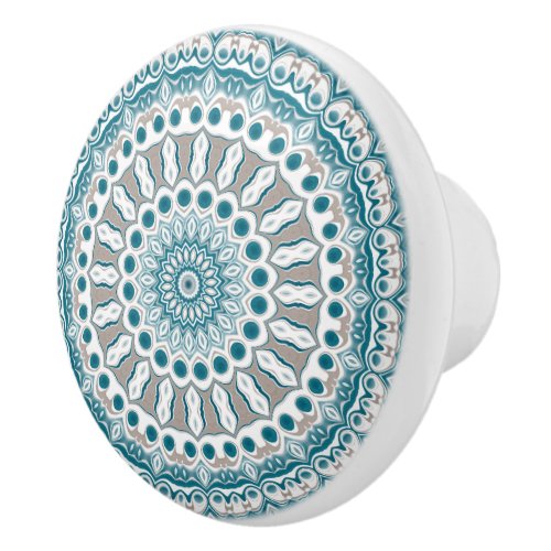 Painted Medallion Pattern in Blue and Gray Ceramic Knob