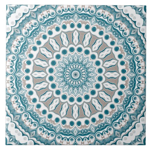 Painted Medallion Pattern in Blue and Gray Ceramic Tile