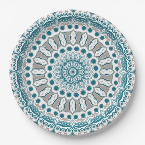 Painted Medallion Pattern in Blue and Gray Paper Plates