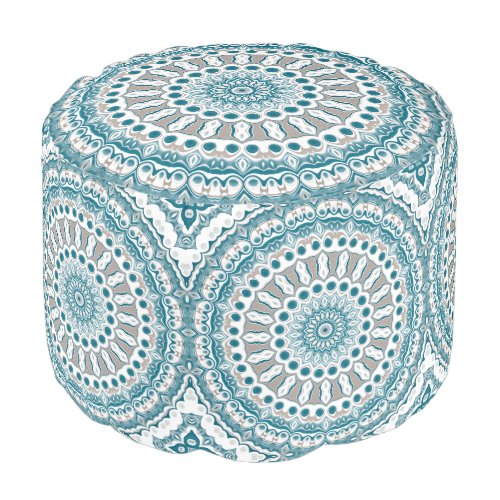 Painted Medallion Pattern in Blue and Gray Pouf