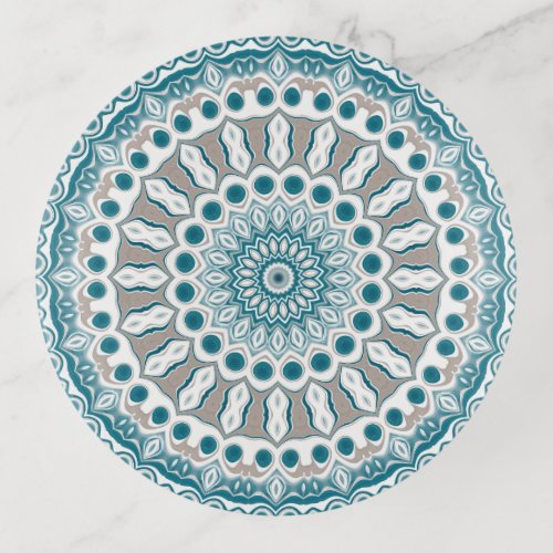 Painted Medallion Pattern in Blue and Gray Trinket Tray