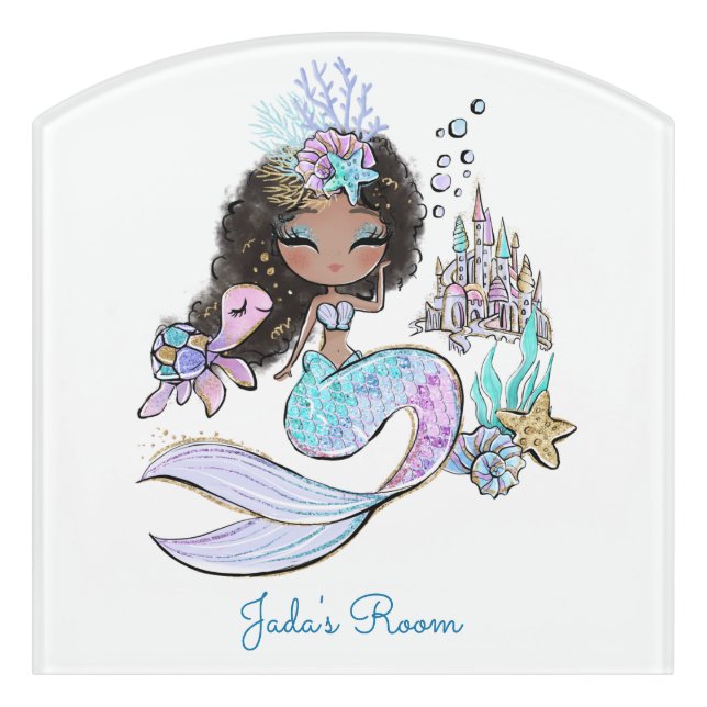 Painted Mermaid Nursery Custom Kid's Room  Door Sign (Contour Front)