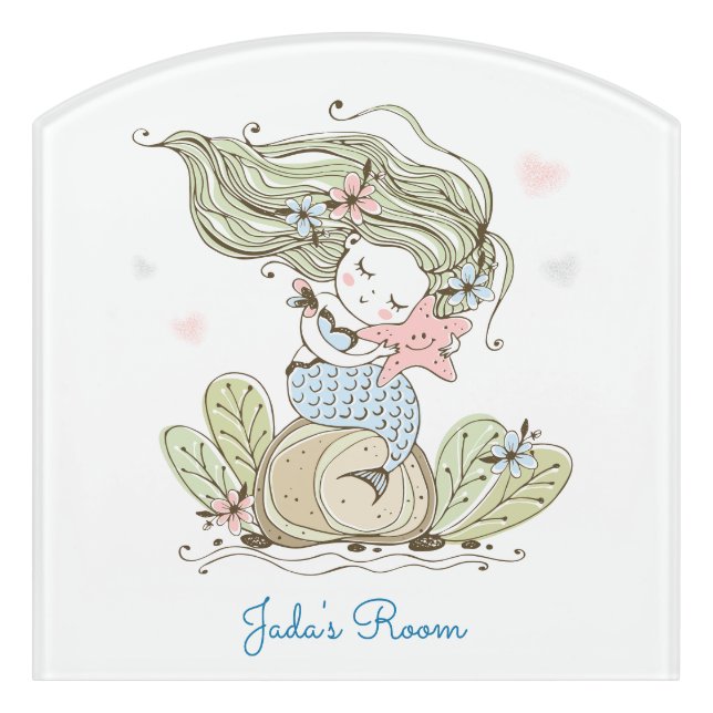 Painted Mermaid Nursery Custom Kid's Room  Door Sign (Contour Front)