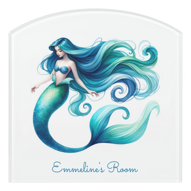 Painted Mermaid Nursery Custom Kid's Room  Door Sign (Contour Front)