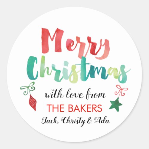 Painted Merry Christmas Ornaments Classic Round Sticker