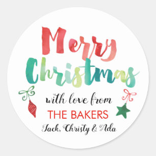 Painted Merry Christmas Ornaments Classic Round Sticker