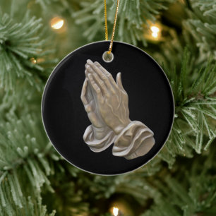 Painted Metal Looking Praying Hands Ceramic Ornament