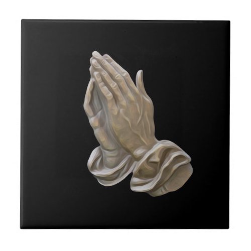 Painted Metal Looking Praying Hands Ceramic Tile