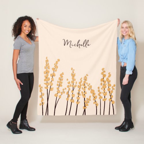Painted Modern Yellow Flowers Custom Name   Fleece Blanket