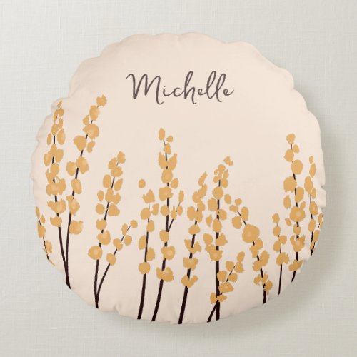 Painted Modern Yellow Flowers Custom Name     Round Pillow