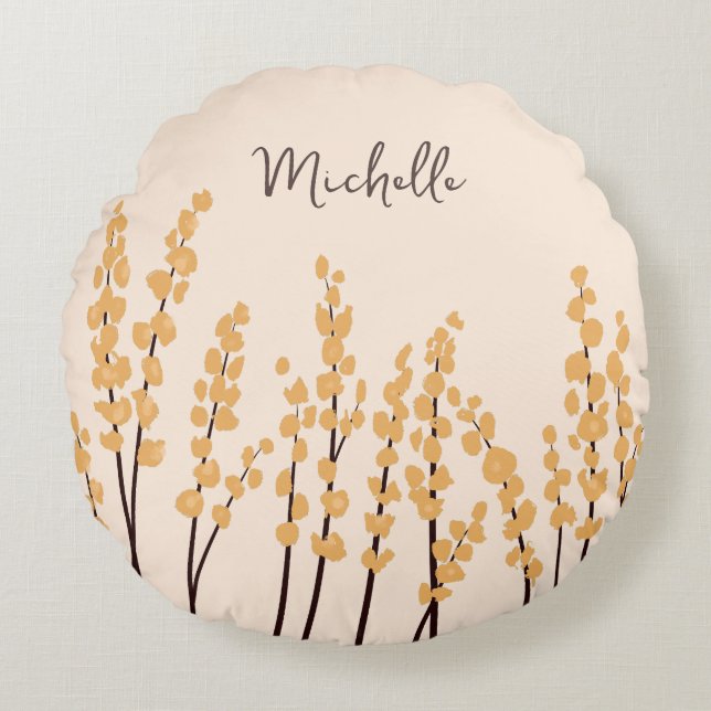 Painted Modern Yellow Flowers Custom Name     Round Pillow (Front)