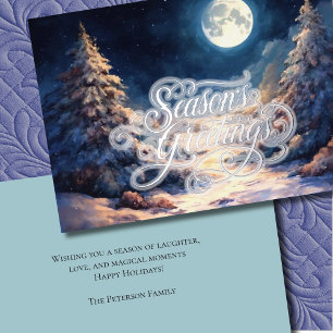 Painted Moonlit Snowy Winter Scene Season's Foil Holiday Card