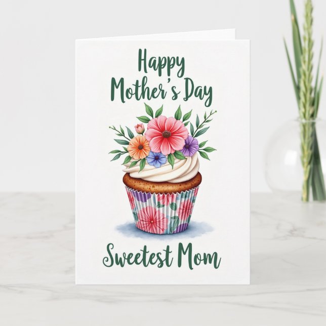 Painted Mothers Day Cupcake Card (Front)