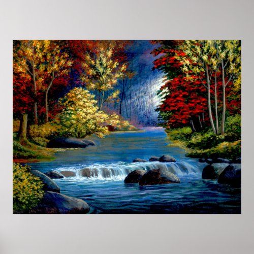Painted Mysterious Woods and River Poster