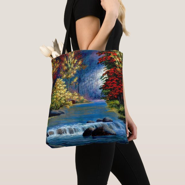 Painted Mysterious Woods and River Tote Bag (Close Up)