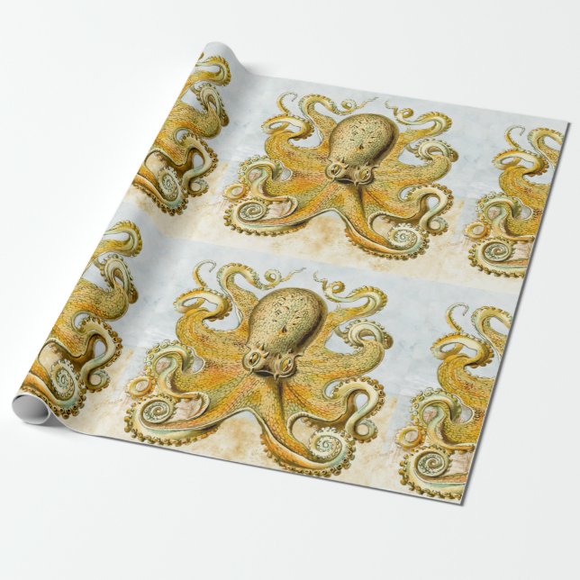 Painted Nautical Octopus Kraken Squid Father's Day Wrapping Paper (Unrolled)