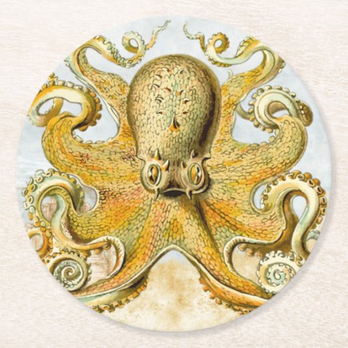 Painted Nautical Octopus Kraken Squid Round Paper Coaster