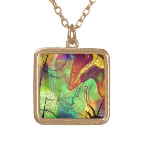Painted Nebula _Fire Opal Abstract Gold Plated Necklace