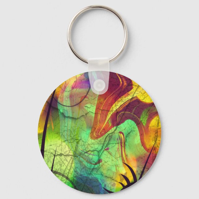 Painted Nebula -Fire Opal Abstract Keychain (Front)