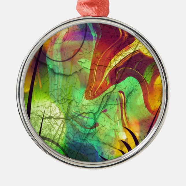 Painted Nebula -Fire Opal Abstract Metal Ornament (Front)
