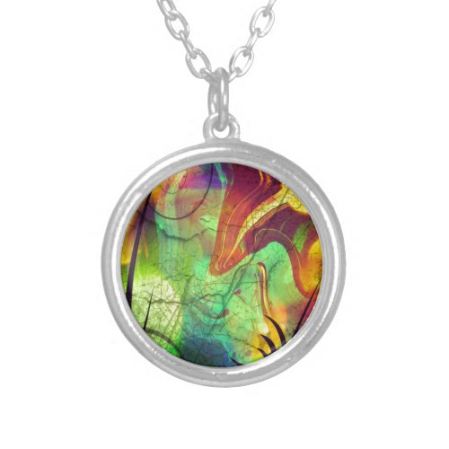 Painted Nebula _Fire Opal Abstract Silver Plated Necklace
