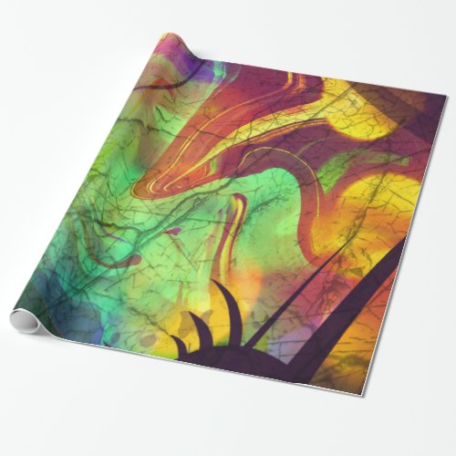 Painted Nebula _Fire Opal Abstract Wrapping Paper