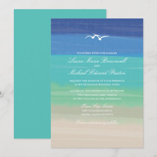 Sand, Sea &amp; Seagulls | Painted Ocean Wedding Custom Invites