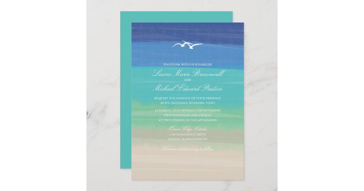 Painted Ocean Sand Sea Seagulls Wedding Invitation Zazzle