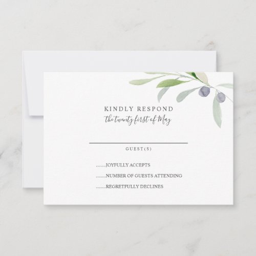 Painted Olive and leaves branch Wedding RSVP