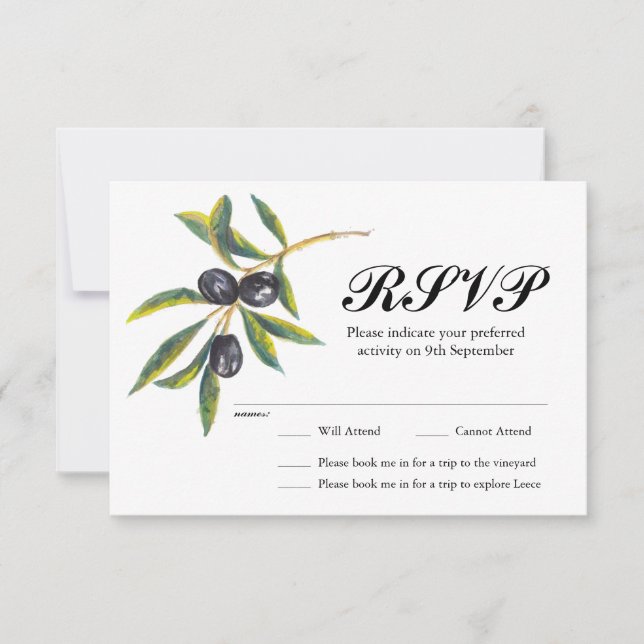 Painted Olive Branch Weddding RSVP Card (Front)