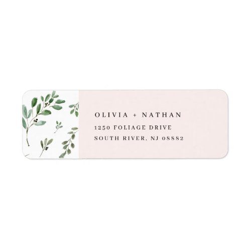 Painted Olive Branches  Simple Blush Pink Wedding Label