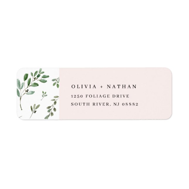 Painted Olive Branches | Simple Blush Pink Wedding Label (Front)