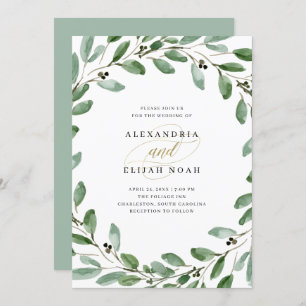 Painted Olive Branches   Simple Watercolor Wedding Invitation