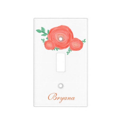 Painted Orange Floral Flowers Light Switch Cover