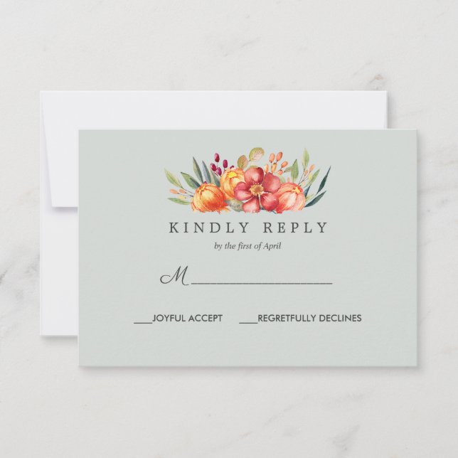 Painted orange Floral Wedding  Response Rsvp (Front)