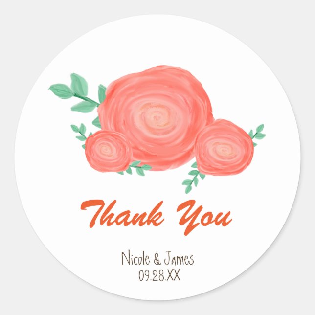 Painted Orange Flowers Modern Favor Stickers (Front)