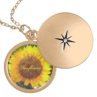 "Painted" Orange Gold Sunflower Gold Plated Necklace