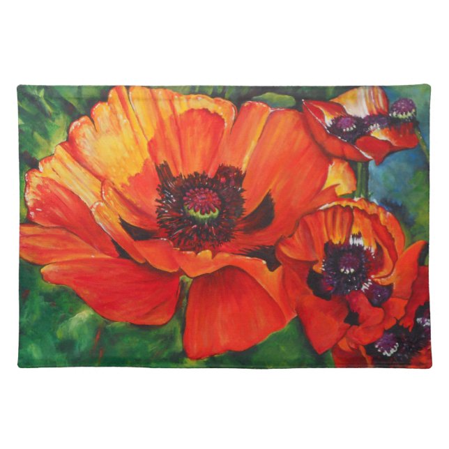 Painted Orange Oriental Poppies Placemat (Front)