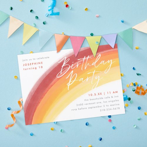 Painted Orange Rainbow Birthday Party Invitation