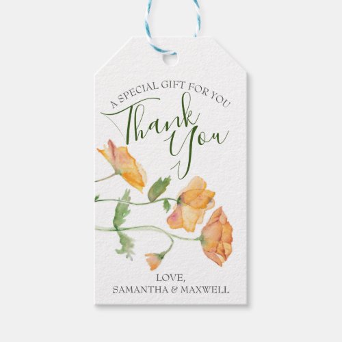 Painted Orange Watercolor Flowers Gift Tags