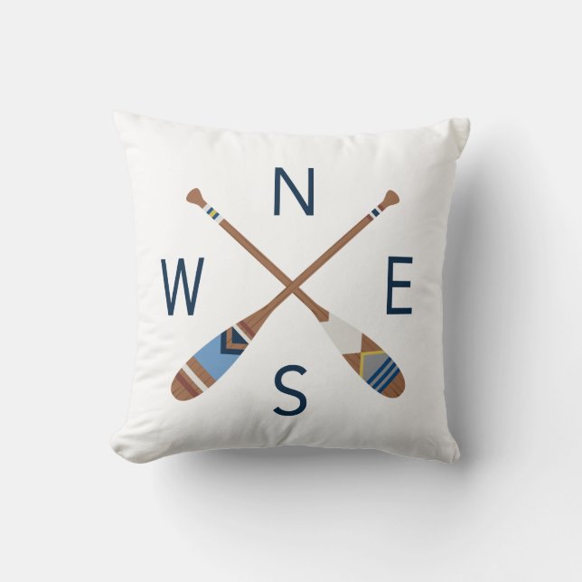 Painted Paddle Compass Throw Pillow (Front)