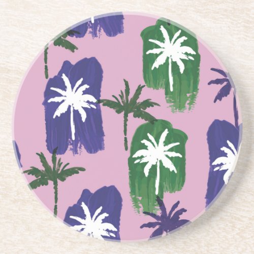 Painted Palm Navy Blue Green Coaster