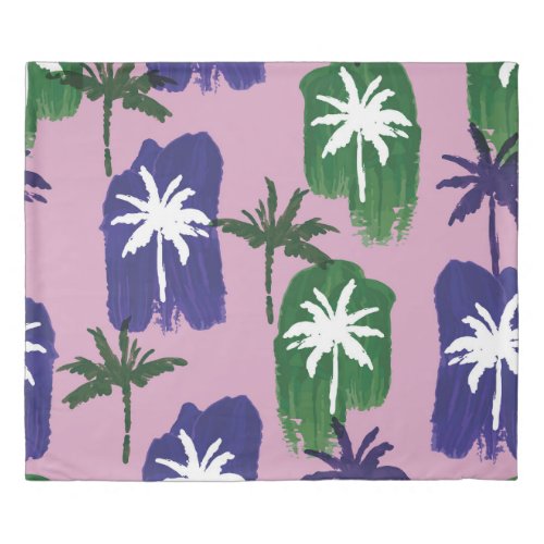Painted Palm Navy Blue Green Duvet Cover