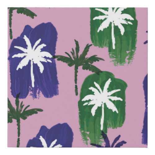 Painted Palm Navy Blue Green Faux Canvas Print