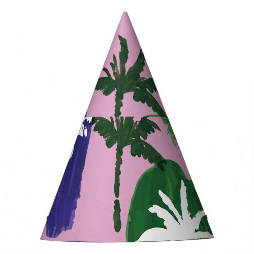 Painted Palm Navy Blue Green Party Hat