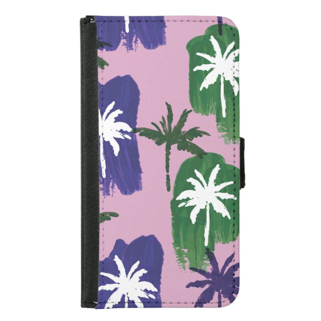 Painted Palm, Navy Blue Green. Samsung Galaxy Wallet Case (Front)